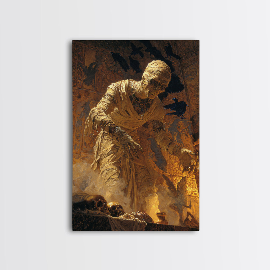 The Mummy Pharaoh, Ornate Symbolist Art, Vertical Wall Art, Dark Fantasy Wall Art, Canvas Print, Halloween Wall Art