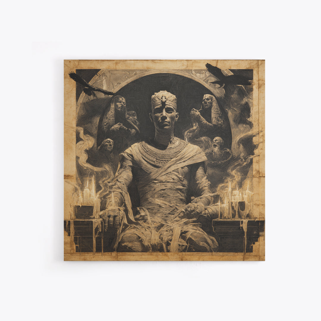 The Mummy Pharaoh, Dark Symbolist Art, Square Wall Art, Macabre Wall Art, Canvas Print, Halloween Wall Art, Halloween Decor