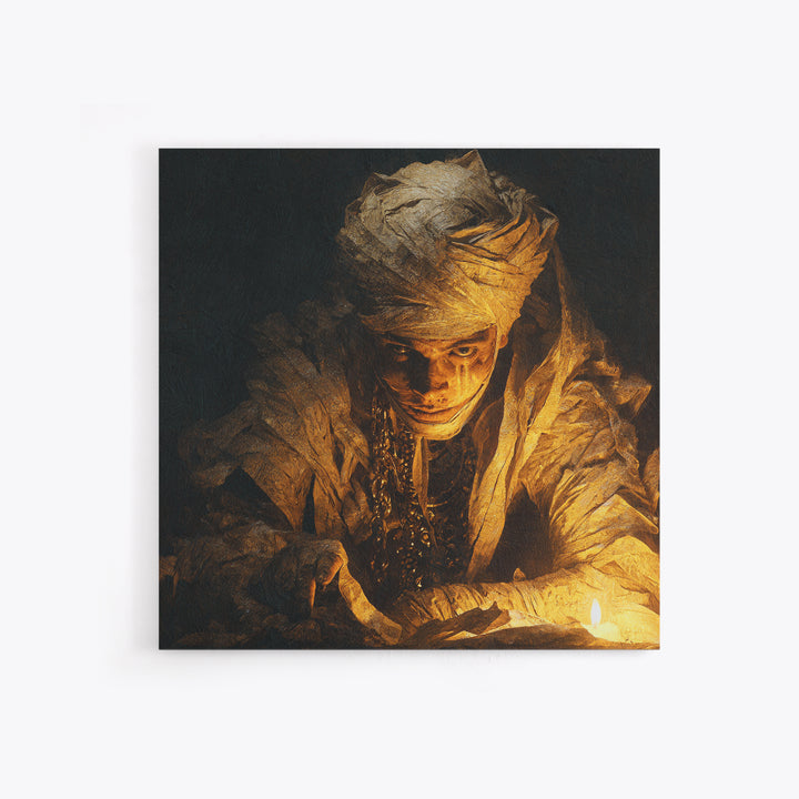 The Mummy Pharaoh, Symbolist Etching Art, Square Wall Art, Dark Fantasy Wall Art, Canvas Print, Halloween Wall Art, Halloween Decor