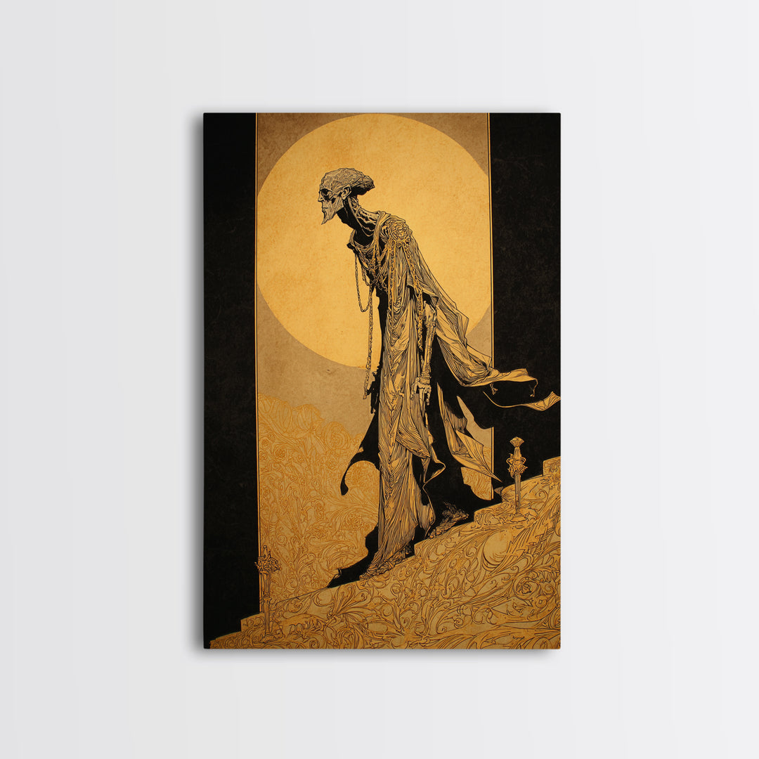 The Mummy Pharaoh, Decadent Line Art, Vertical Wall Art, Gothic Horror Wall Art, Canvas Print, Halloween Wall Art