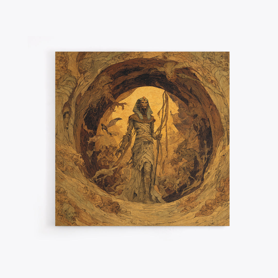 The Mummy Pharaoh, Gothic Storybook Art, Square Wall Art, Macabre Wall Art, Framed Canvas Print, Halloween Wall Art, Halloween Decor