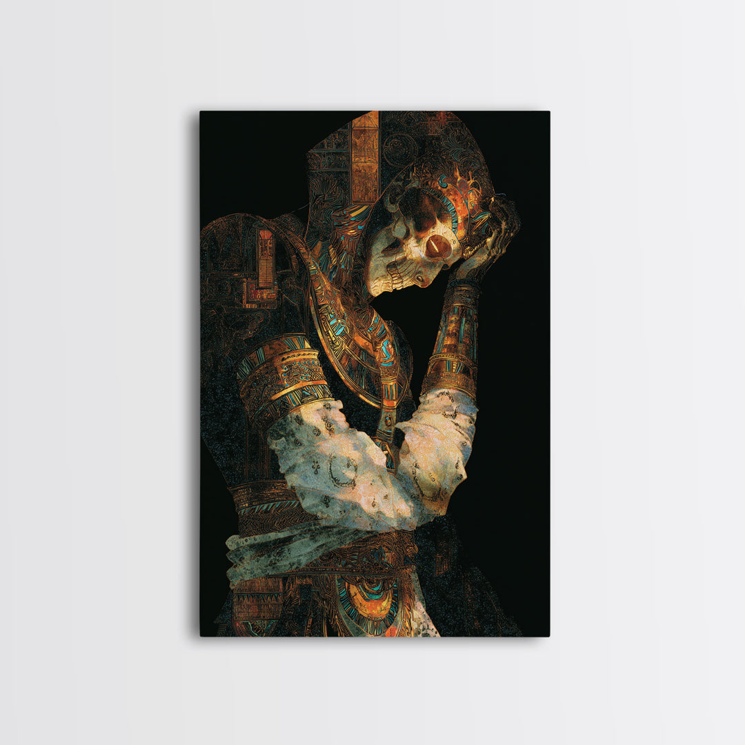 The Mummy Pharaoh, Stained Glass Gothic Art, Vertical Wall Art, Macabre Wall Art, Framed Canvas Print, Halloween Wall Art