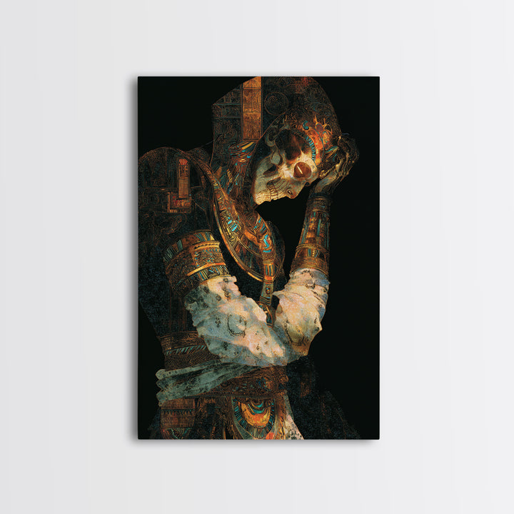 The Mummy Pharaoh, Stained Glass Gothic Art, Vertical Wall Art, Macabre Wall Art, Framed Canvas Print, Halloween Wall Art