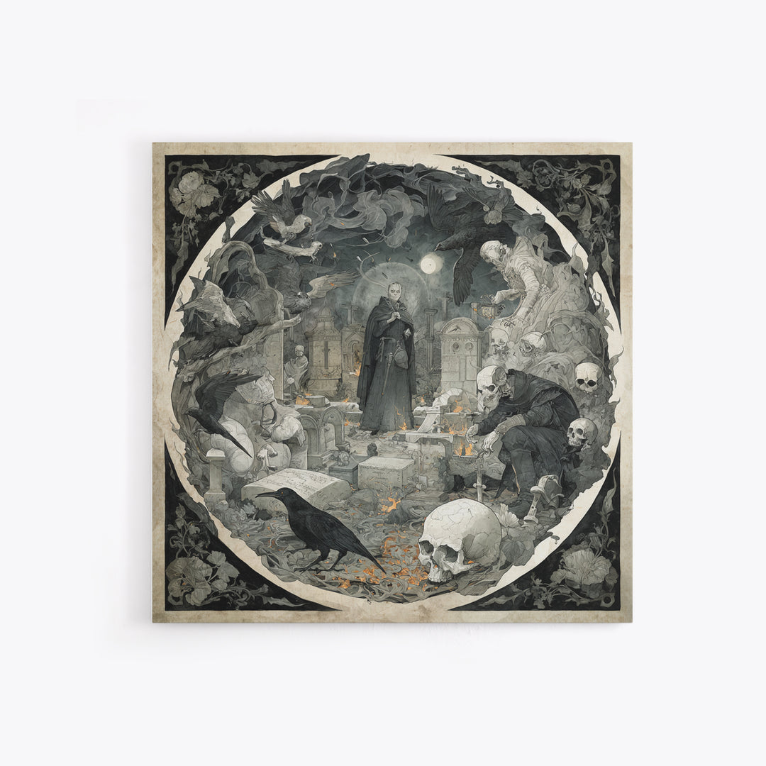 The Graveyard Ghost, Danse Macabre Art, Square Wall Art, Gothic Horror Wall Art, Canvas Print, Halloween Wall Art