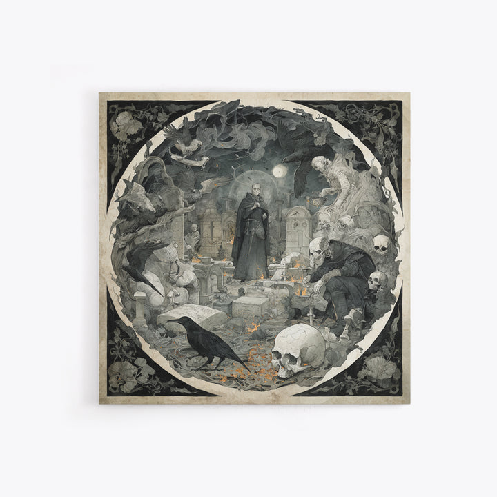 The Graveyard Ghost, Danse Macabre Art, Square Wall Art, Gothic Horror Wall Art, Canvas Print, Halloween Wall Art