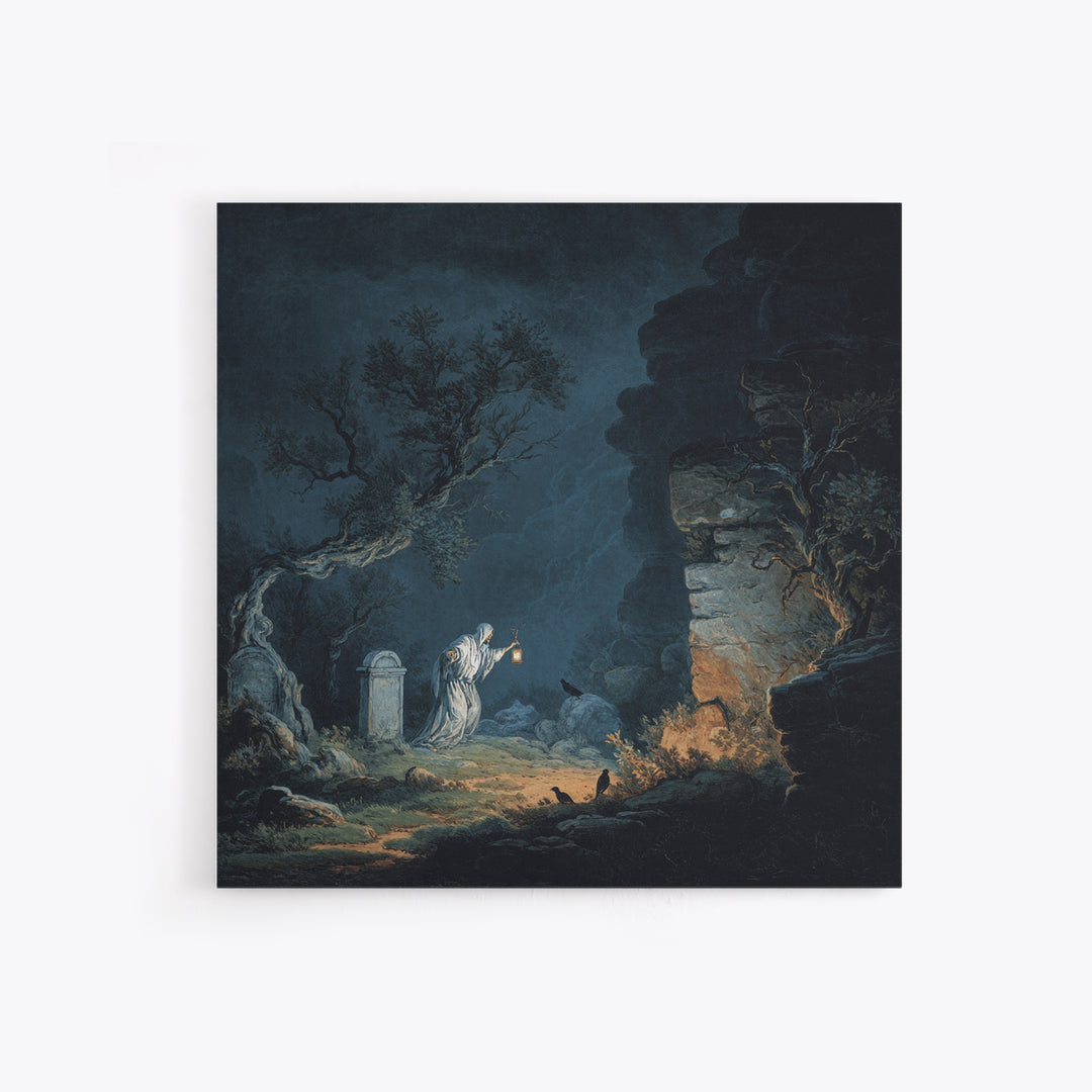 The Graveyard Ghost, Baroque Witchcraft Art, Square Wall Art, Dark Halloween Decor, Canvas Print, Halloween Wall Art, Gothic Home Decor