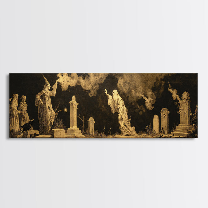 The Graveyard Ghost, Dark Romantic Horror Art, Extra Wide Wall Art, Dark Halloween Decor, Canvas Print, Halloween Wall Art