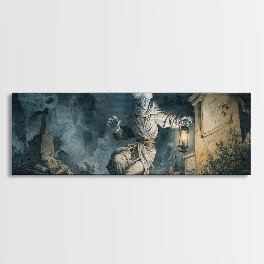 The Graveyard Ghost, Gothic Nightmare Art, Extra Wide Wall Art, Dark Halloween Decor, Canvas Print, Halloween Wall Art