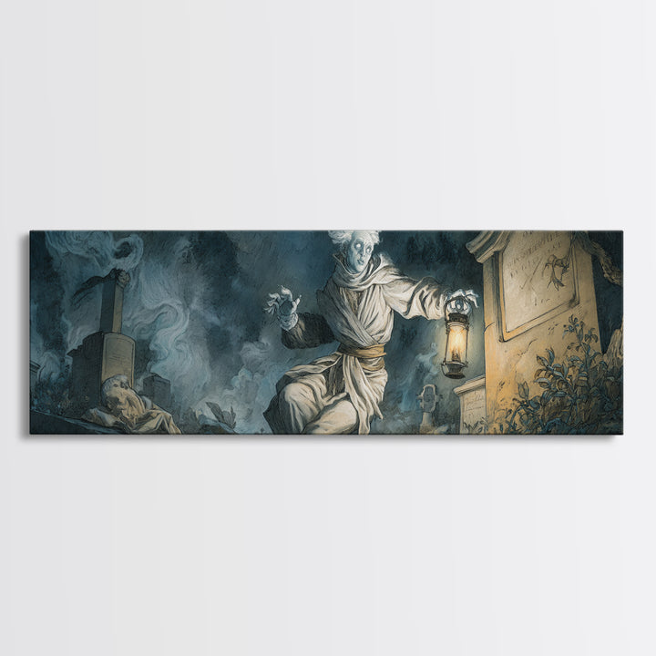 The Graveyard Ghost, Gothic Nightmare Art, Extra Wide Wall Art, Dark Halloween Decor, Canvas Print, Halloween Wall Art