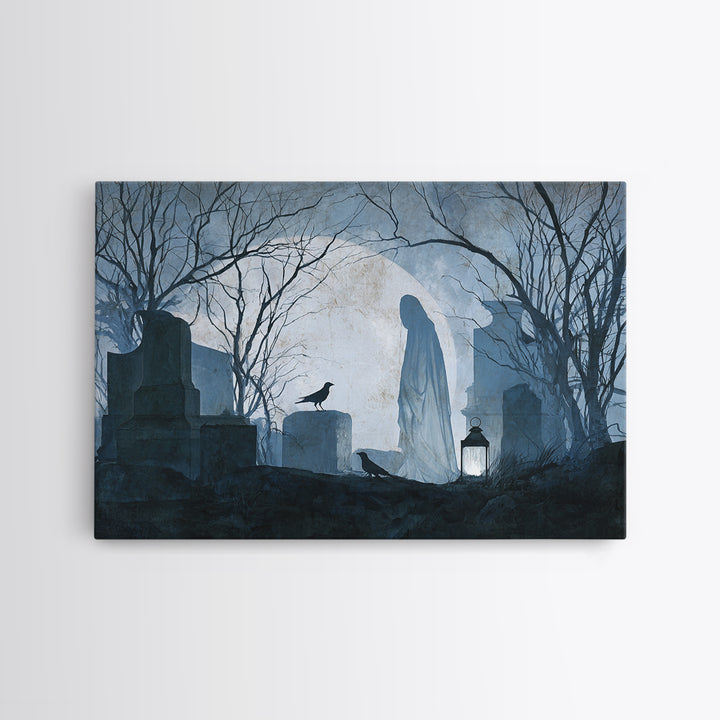 The Graveyard Ghost, Romantic Gothic Landscape, Landscape Wall Art, Macabre Wall Art, Canvas Print, Halloween Wall Art