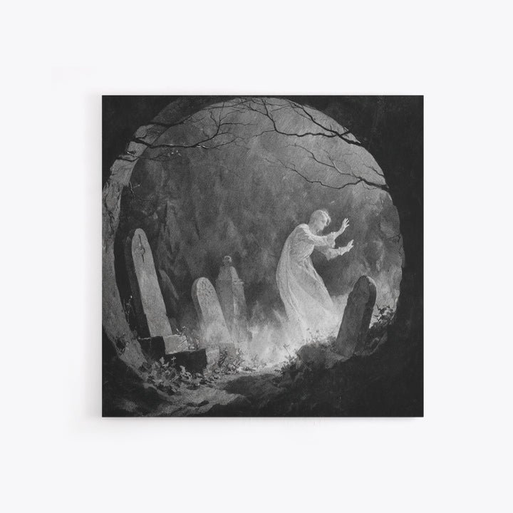 The Graveyard Ghost, Symbolist Dream Art, Square Wall Art, Dark Halloween Decor, Framed Canvas Print, Halloween Wall Art