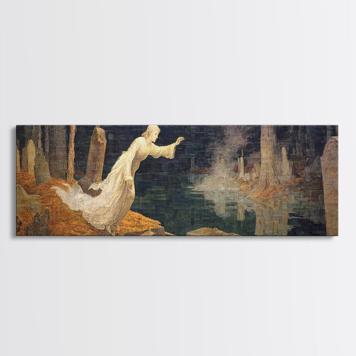 The Graveyard Ghost, Symbolist Gothic Landscape, Extra Wide Wall Art, Dark Fantasy Wall Art, Framed Canvas Print, Halloween Wall Art
