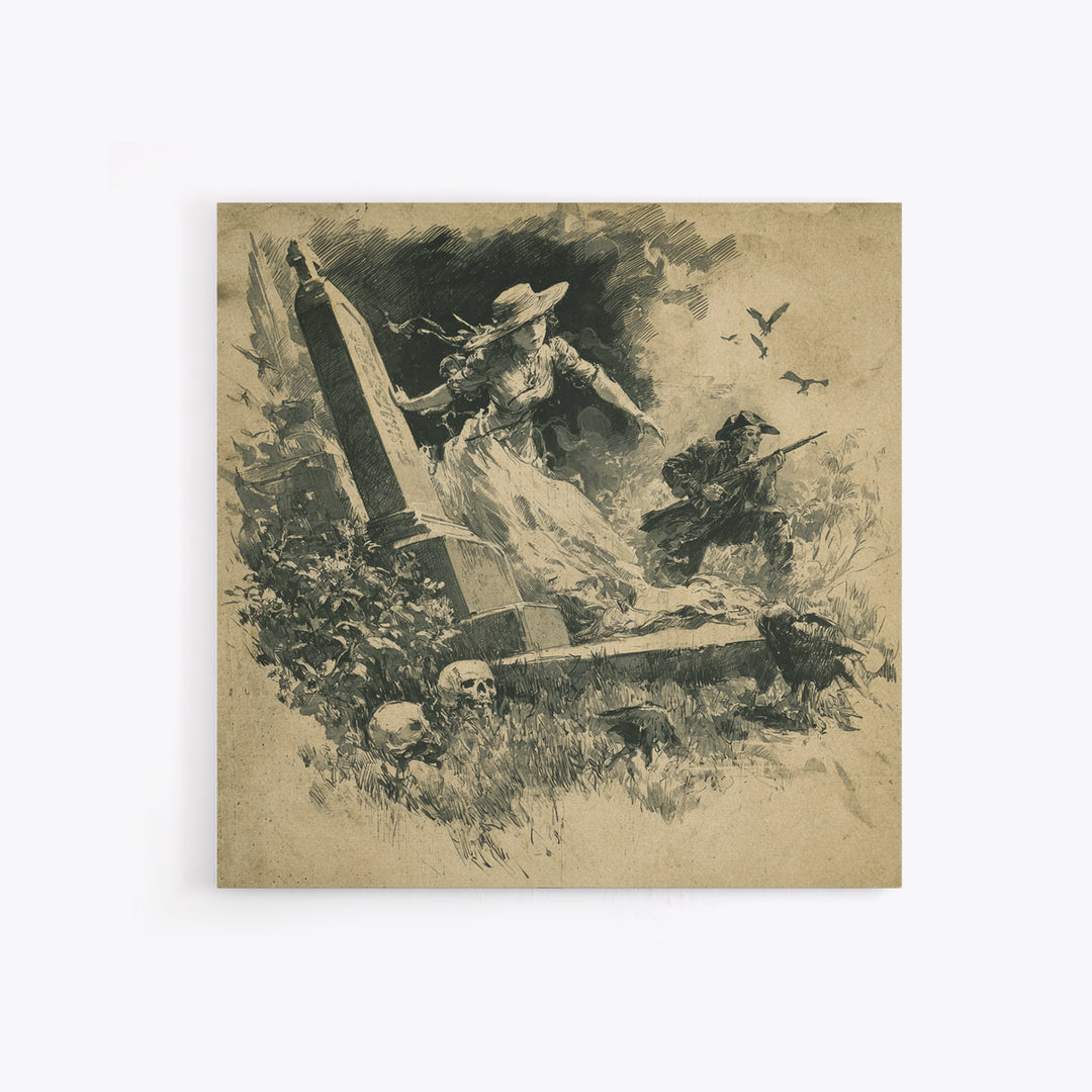 The Graveyard Ghost, Decadent Gothic Art, Square Wall Art, Dark Halloween Decor, Framed Canvas Print, Halloween Wall Art