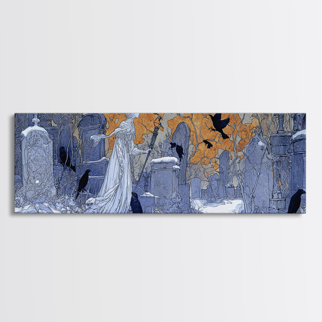 The Graveyard Ghost, Symbolist Death Art, Extra Wide Wall Art, Dark Fantasy Wall Art, Canvas Print, Halloween Wall Art