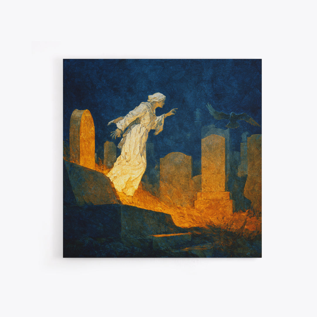 The Graveyard Ghost, Dark Symbolist Art, Square Wall Art, Gothic Horror Wall Art, Framed Canvas Print, Halloween Wall Art