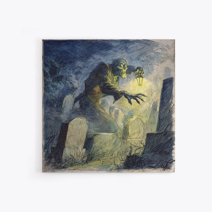 The Graveyard Ghost, Expressionist Nightmare Art, Square Wall Art, Dark Halloween Decor, Framed Canvas Print, Halloween Wall Art