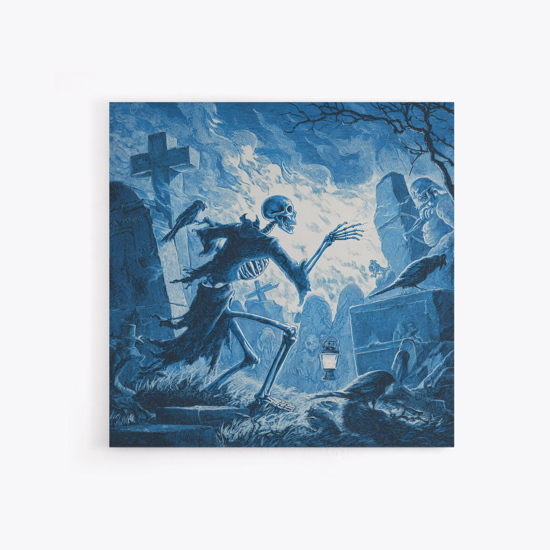 The Graveyard Ghost, Macabre Folk Print Art, Square Wall Art, Dark Halloween Decor, Canvas Print, Halloween Wall Art