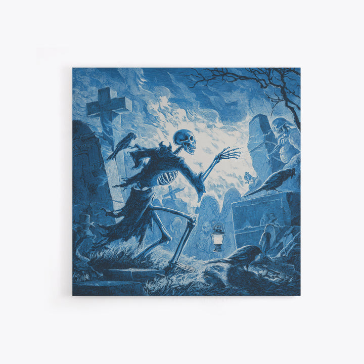 The Graveyard Ghost, Macabre Folk Print Art, Square Wall Art, Dark Halloween Decor, Canvas Print, Halloween Wall Art