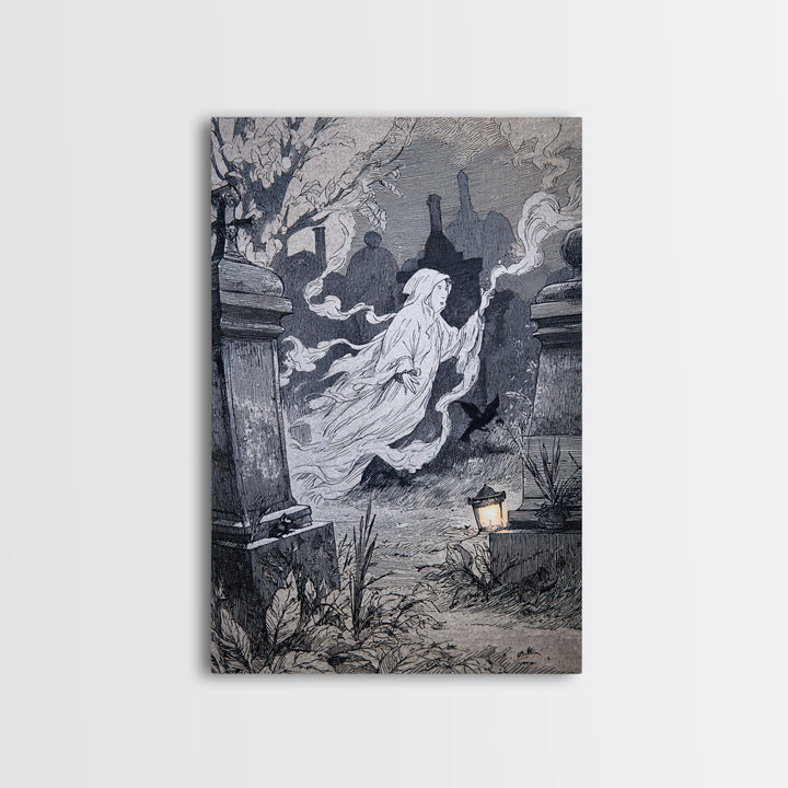 The Graveyard Ghost, Victorian Macabre Art, Vertical Wall Art, Dark Halloween Decor, Canvas Print, Halloween Wall Art