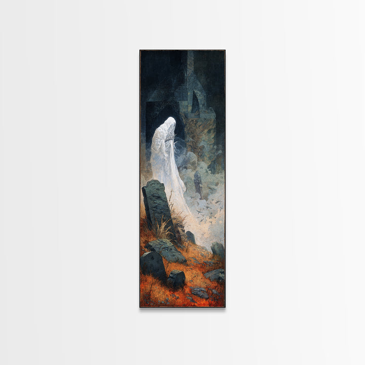 The Graveyard Ghost, Surreal Apocalyptic Art, Tall Narrow Wall Art, Dark Halloween Decor, Canvas Print, Halloween Wall Art