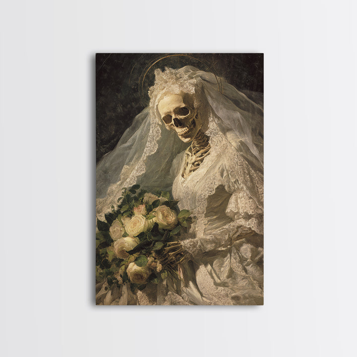 The Skeletal Bride, Dark Renaissance Art, Vertical Wall Art, Macabre Wall Art, Framed Canvas Print, Halloween Wall Art