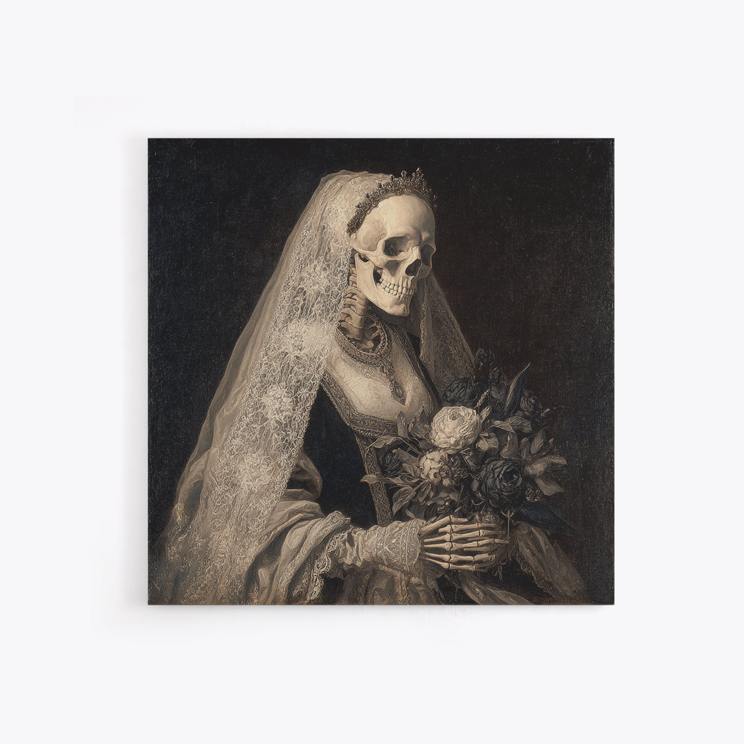 The Skeletal Bride, Danse Macabre Art, Square Wall Art, Macabre Wall Art, Canvas Print, Halloween Wall Art