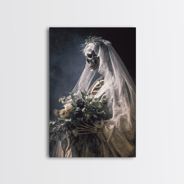 The Skeletal Bride, Gothic Nightmare Art, Vertical Wall Art, Dark Halloween Decor, Canvas Print, Halloween Wall Art, Gothic Home Decor