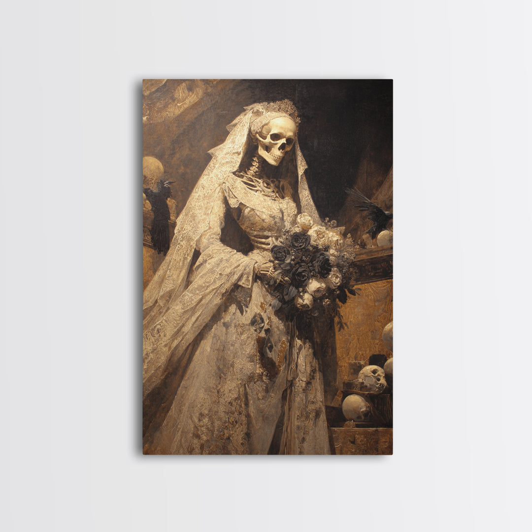 The Skeletal Bride, Ornate Symbolist Art, Vertical Wall Art, Gothic Horror Wall Art, Canvas Print, Halloween Wall Art