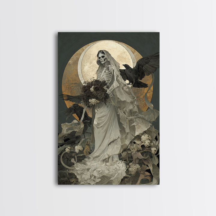 The Skeletal Bride, Decadent Gothic Art, Vertical Wall Art, Dark Halloween Decor, Framed Canvas Print, Halloween Wall Art