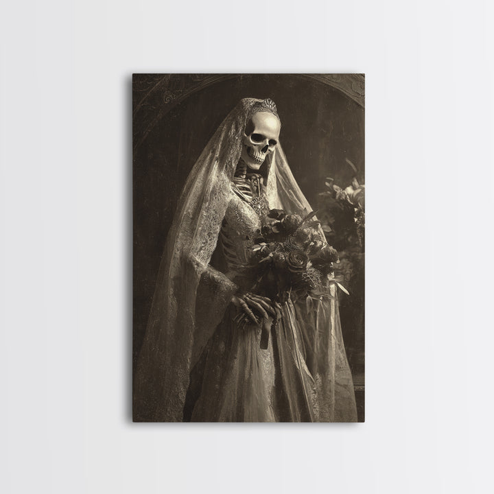 The Skeletal Bride, Dark Symbolist Art, Vertical Wall Art, Dark Fantasy Wall Art, Framed Canvas Print, Halloween Wall Art