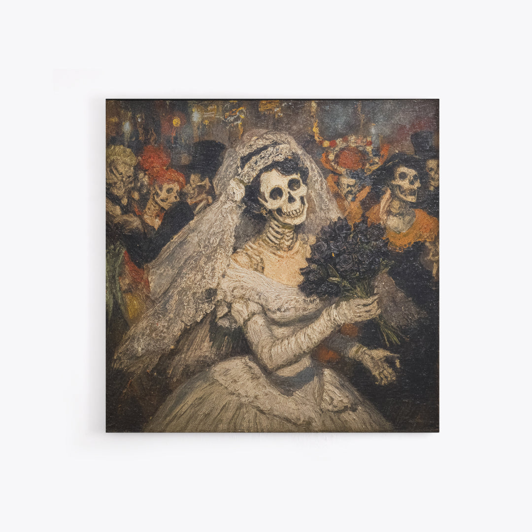 The Skeletal Bride, Grotesque Carnival Art, Square Wall Art, Dark Fantasy Wall Art, Canvas Print, Halloween Wall Art, Gothic Home Decor