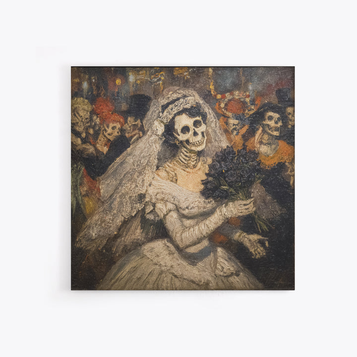 The Skeletal Bride, Grotesque Carnival Art, Square Wall Art, Dark Fantasy Wall Art, Canvas Print, Halloween Wall Art, Gothic Home Decor