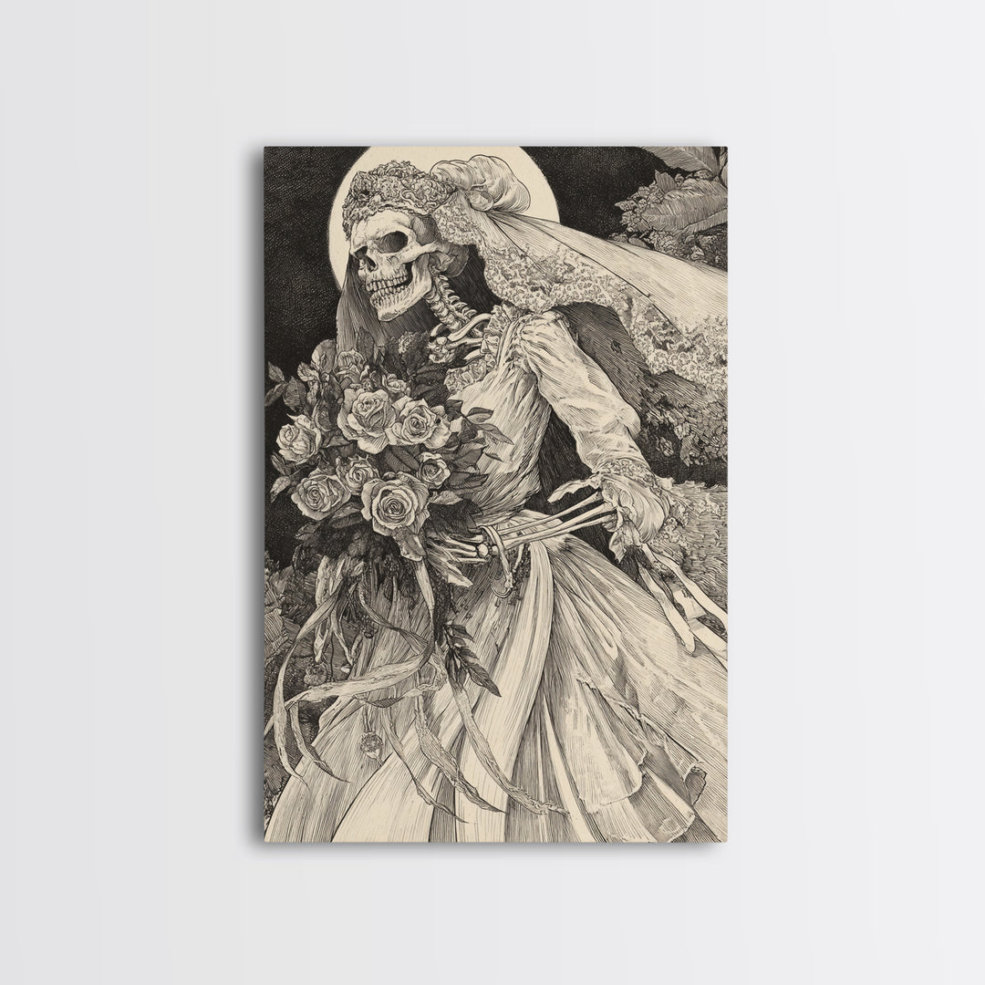 The Skeletal Bride, Victorian Macabre Art, Vertical Wall Art, Dark Fantasy Wall Art, Canvas Print, Halloween Wall Art, Halloween Decor