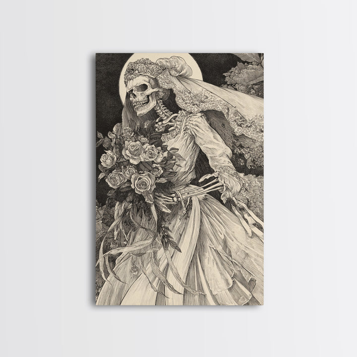 The Skeletal Bride, Victorian Macabre Art, Vertical Wall Art, Dark Fantasy Wall Art, Canvas Print, Halloween Wall Art, Halloween Decor