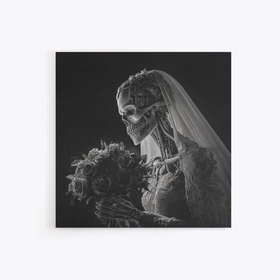 The Skeletal Bride, Biomechanical Horror Art, Square Wall Art, Dark Fantasy Wall Art, Canvas Print, Halloween Wall Art, Halloween Decor