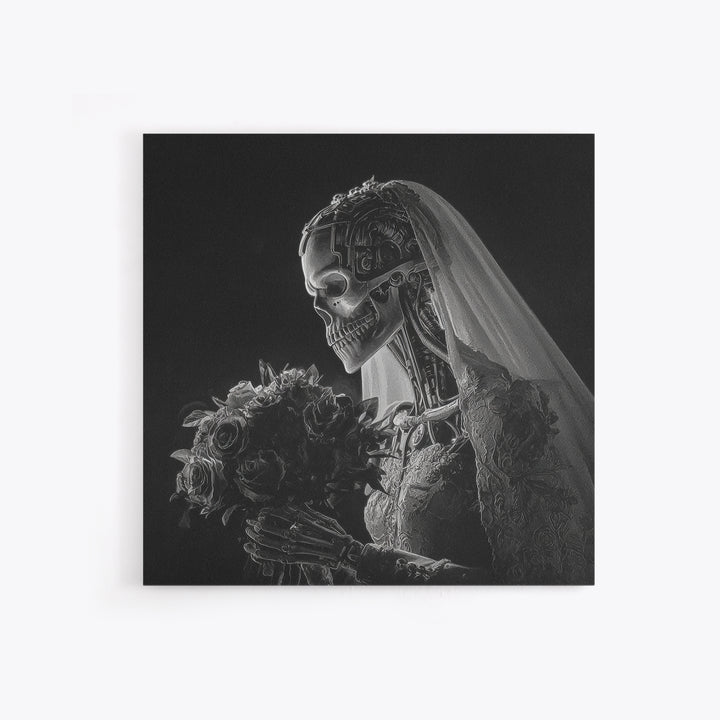 The Skeletal Bride, Biomechanical Horror Art, Square Wall Art, Dark Fantasy Wall Art, Canvas Print, Halloween Wall Art, Halloween Decor