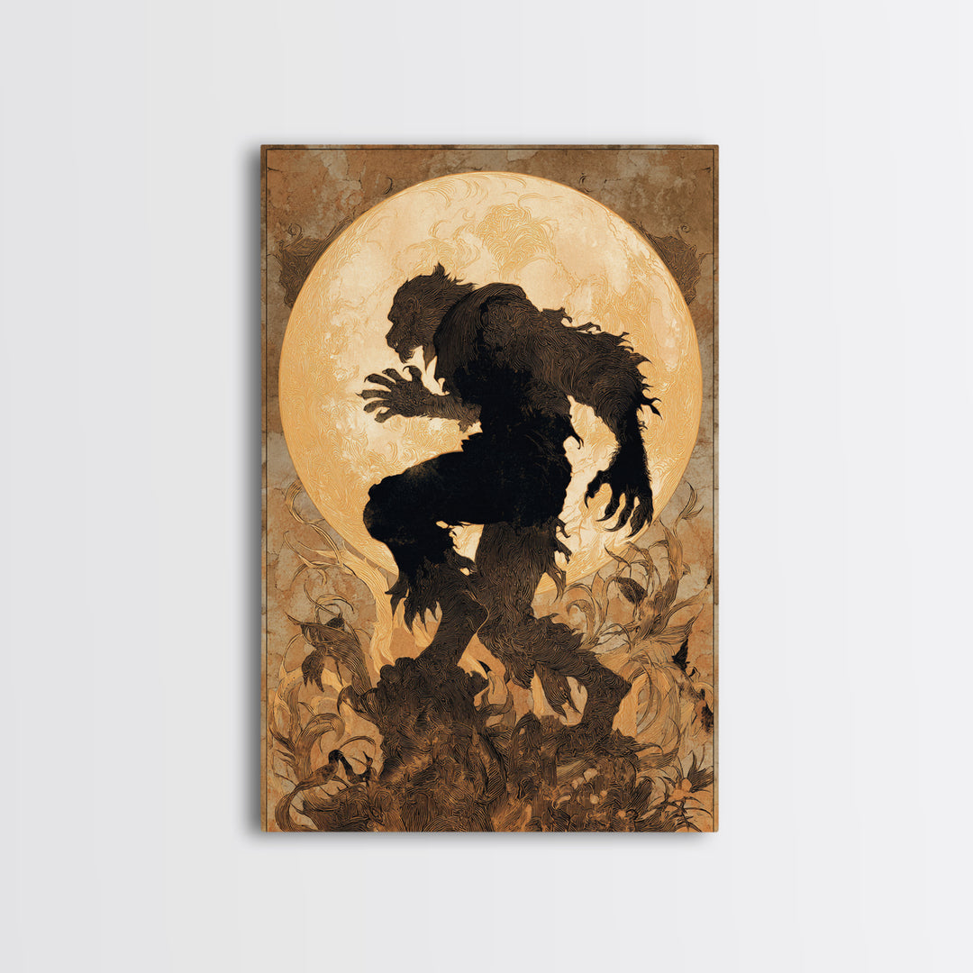 The Moon-Cursed Werewolf, Dark Renaissance Art, Vertical Wall Art, Macabre Wall Art, Framed Canvas Print, Halloween Wall Art