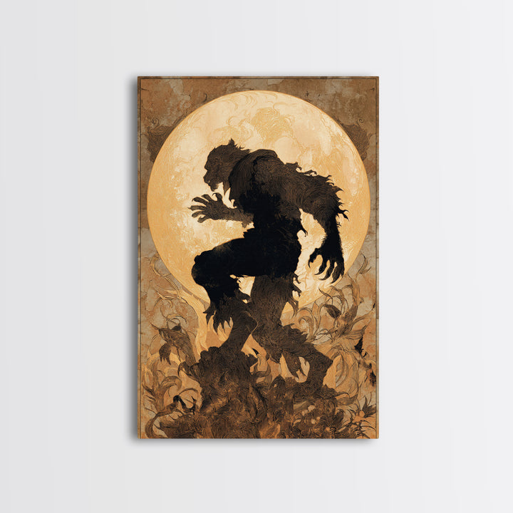 The Moon-Cursed Werewolf, Dark Renaissance Art, Vertical Wall Art, Macabre Wall Art, Framed Canvas Print, Halloween Wall Art