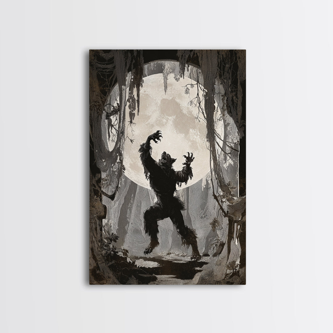 The Moon-Cursed Werewolf, Danse Macabre Art, Vertical Wall Art, Dark Fantasy Wall Art, Framed Canvas Print