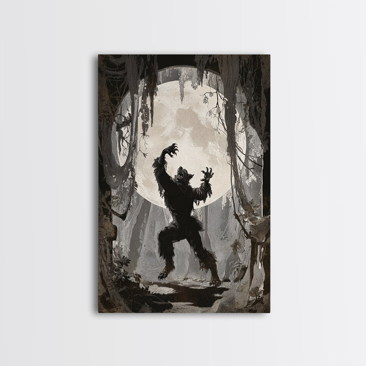 The Moon-Cursed Werewolf, Danse Macabre Art, Vertical Wall Art, Dark Fantasy Wall Art, Framed Canvas Print