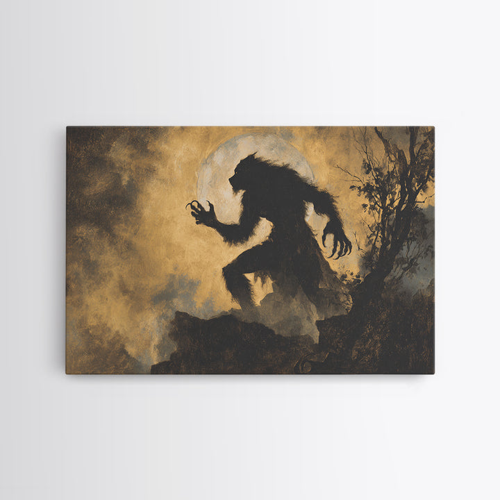The Moon-Cursed Werewolf, Baroque Witchcraft Art, Landscape Wall Art, Dark Fantasy Wall Art, Framed Canvas Print, Halloween Wall Art