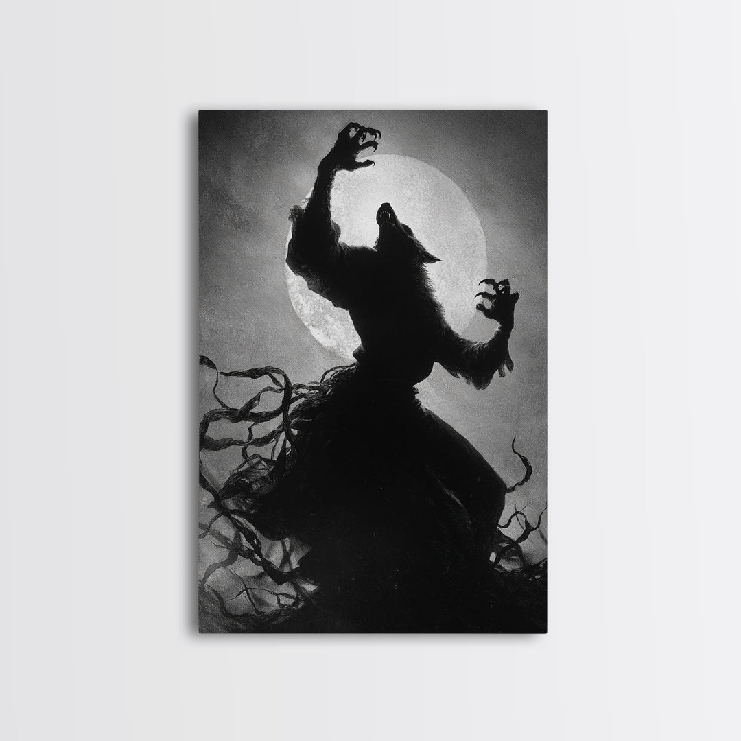 The Moon-Cursed Werewolf, Dark Romantic Horror Art, Vertical Wall Art, Gothic Horror Wall Art, Framed Canvas Print, Halloween Wall Art