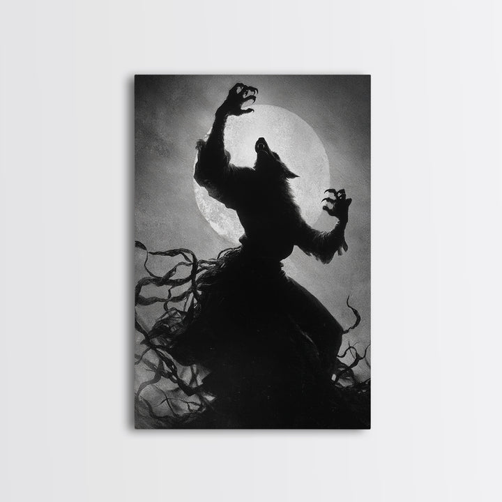 The Moon-Cursed Werewolf, Dark Romantic Horror Art, Vertical Wall Art, Gothic Horror Wall Art, Framed Canvas Print, Halloween Wall Art