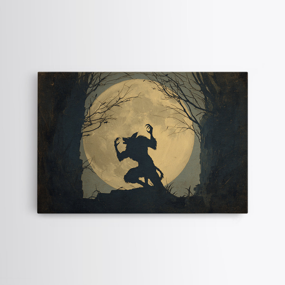 The Moon-Cursed Werewolf, Romantic Gothic Landscape, Landscape Wall Art, Gothic Horror Wall Art, Framed Canvas Print