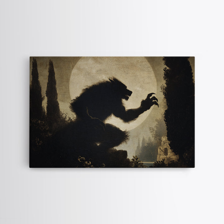 The Moon-Cursed Werewolf, Symbolist Gothic Landscape, Landscape Wall Art, Macabre Wall Art, Canvas Print, Halloween Wall Art