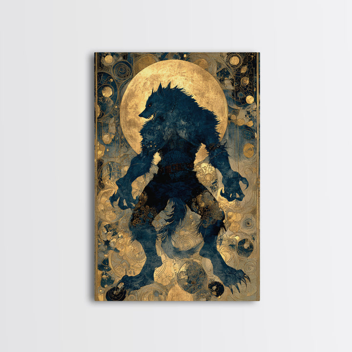 The Moon-Cursed Werewolf, Ornate Symbolist Art, Vertical Wall Art, Macabre Wall Art, Framed Canvas Print, Halloween Wall Art