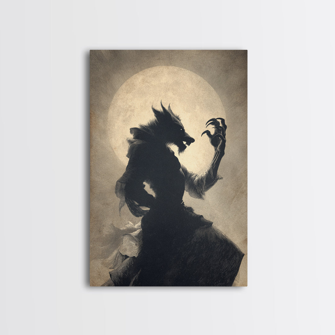 The Moon-Cursed Werewolf, Decadent Gothic Art, Vertical Wall Art, Macabre Wall Art, Canvas Print, Halloween Wall Art
