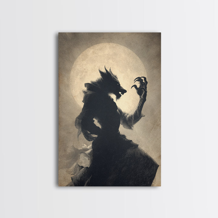 The Moon-Cursed Werewolf, Decadent Gothic Art, Vertical Wall Art, Macabre Wall Art, Canvas Print, Halloween Wall Art