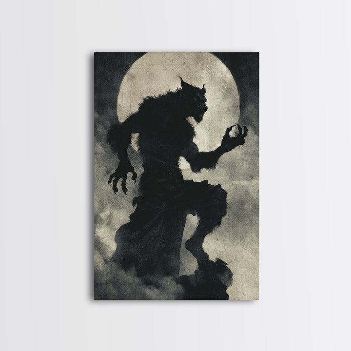 The Moon-Cursed Werewolf, Dark Symbolist Art, Vertical Wall Art, Dark Halloween Decor, Canvas Print, Halloween Wall Art