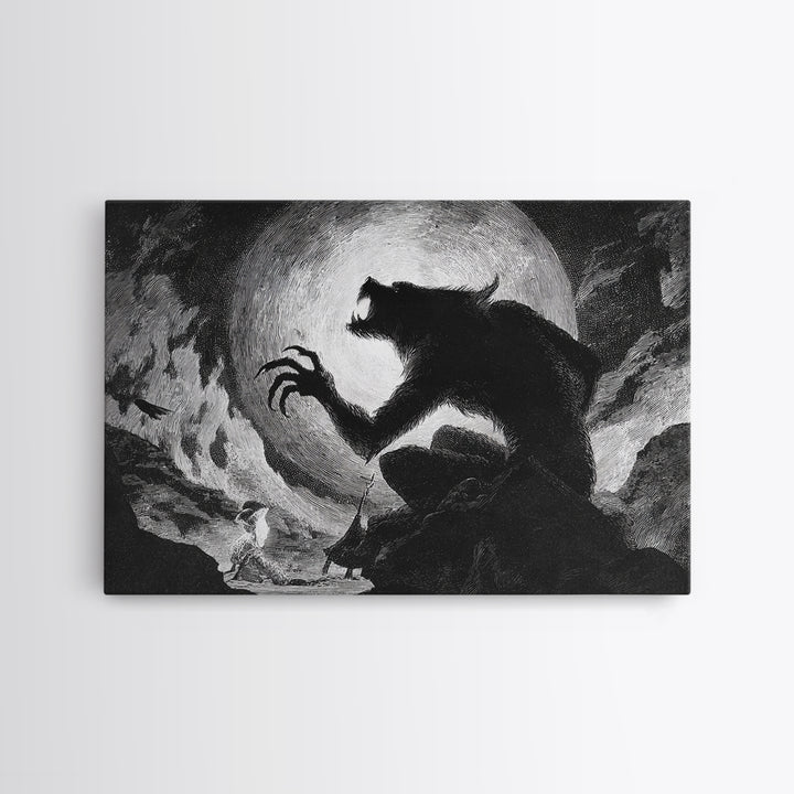 The Moon-Cursed Werewolf, Expressionist Nightmare Art, Landscape Wall Art, Dark Halloween Decor, Canvas Print, Halloween Wall Art